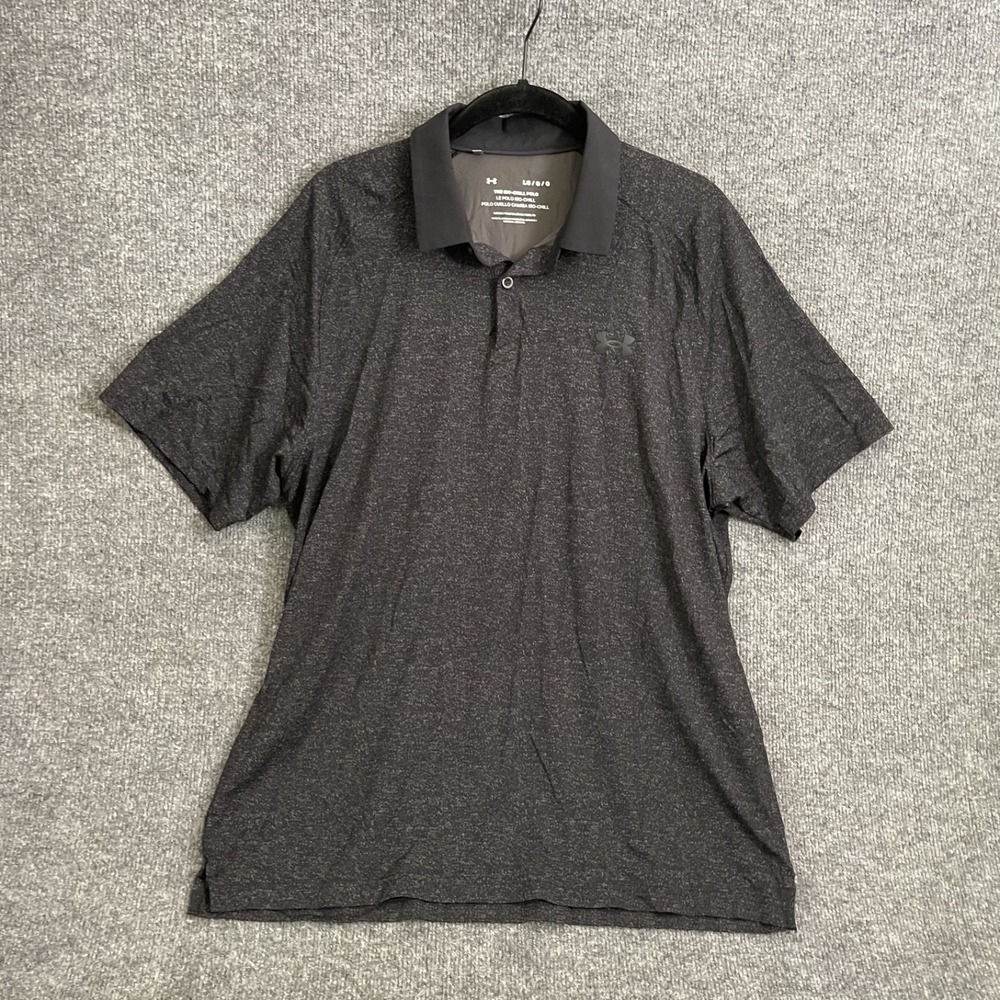 Under Armour Iso-Chill Golf Polo Shirt Mens Sz L Black Gray Heather Performance